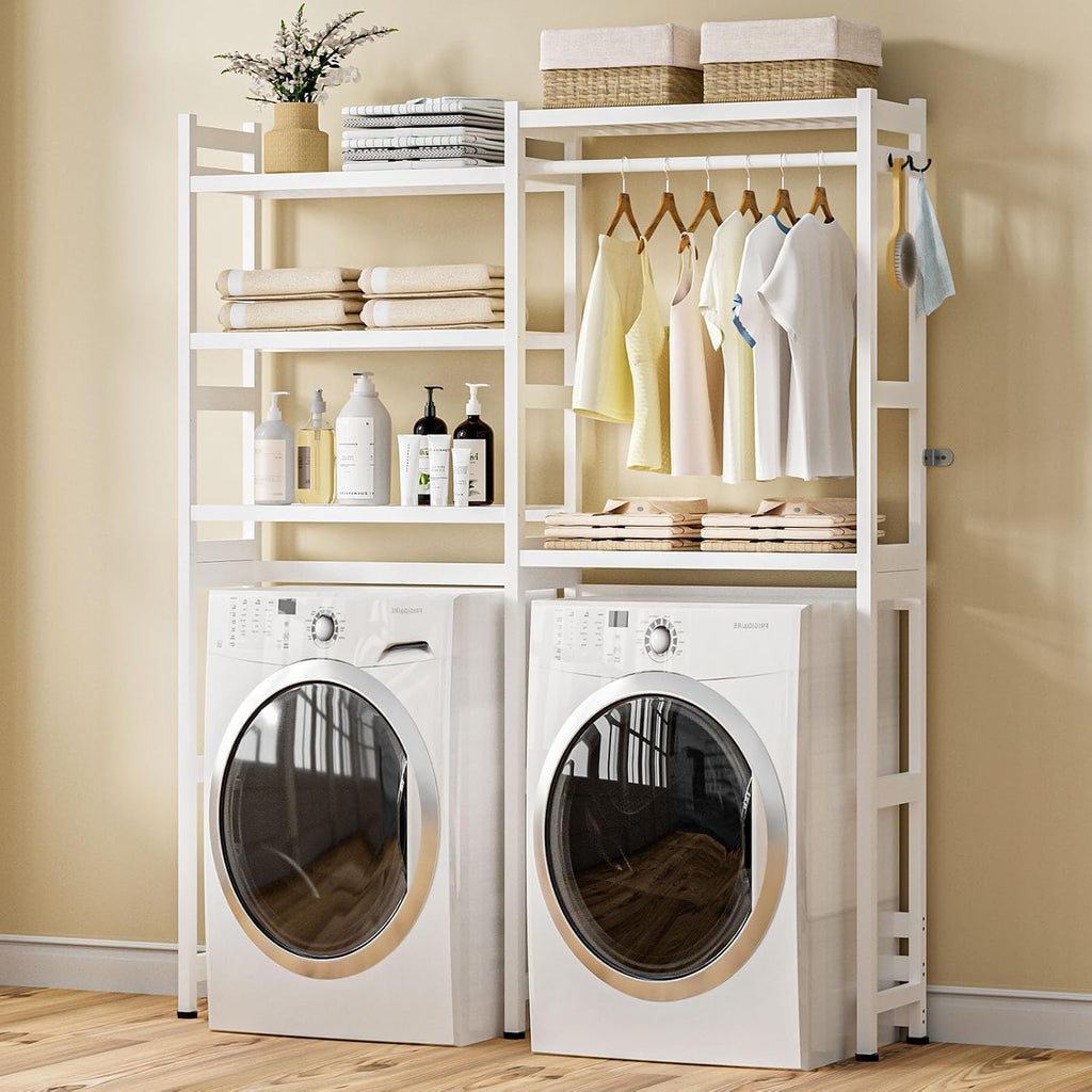 Over The Washer Dryer Storage Shelf: Bamboo 5 Tiers (White)