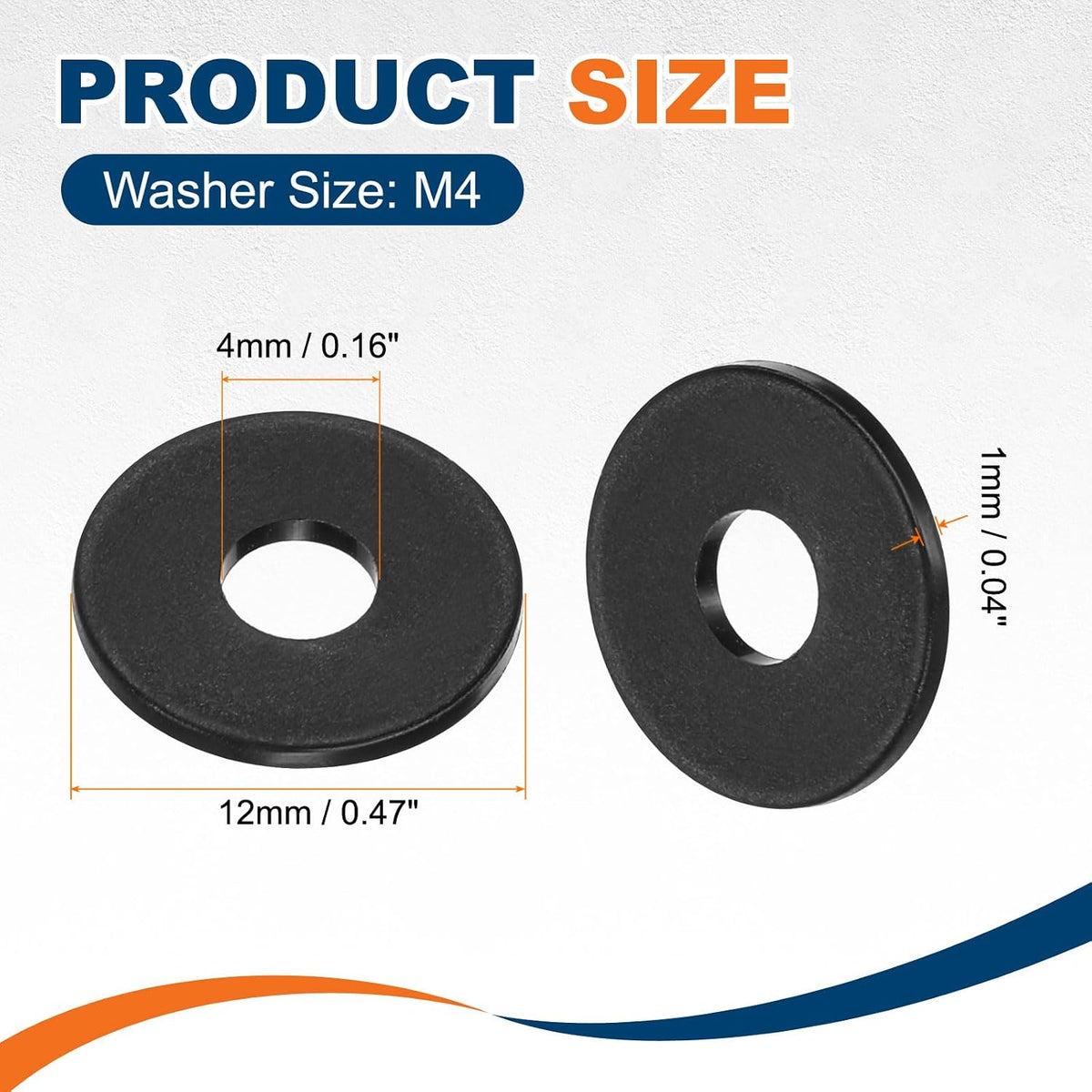 125 Pcs Nylon Flat Washer M4 4mm ID 12mm OD 1mm THK Black