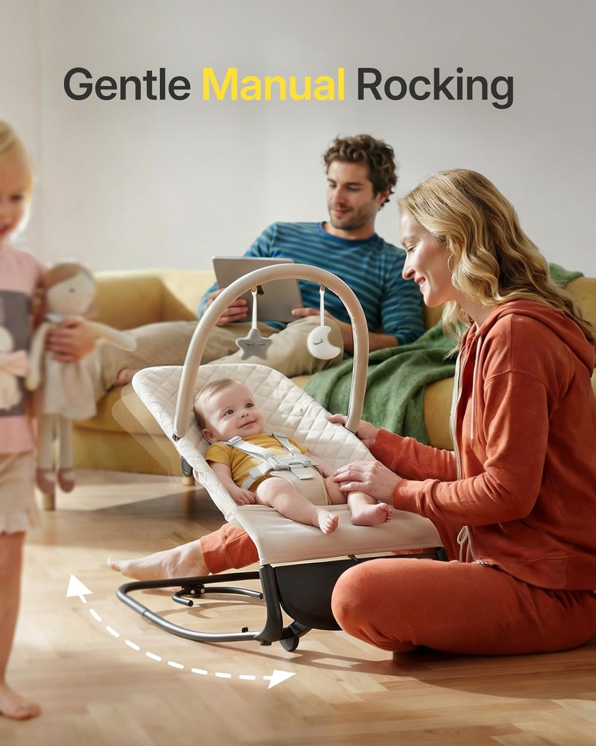 Electric Baby Bouncer Smooth Auto-Rock 3-Speed for Newborns (Up to 40lbs) | Baby rocker for 0-12 months (under