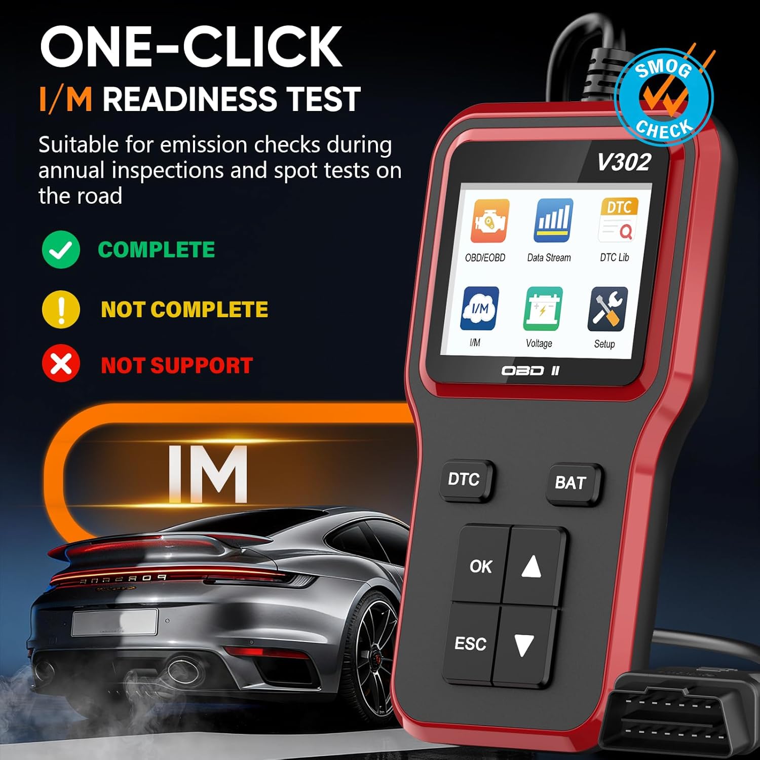OBD2 Scanner with Battery Tester - Vehicle Code Reader for Check Engine Light, Plug and Play, Car Scanner Diagnostic