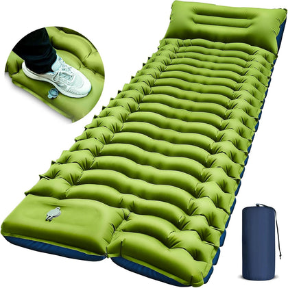 Camping Sleeping Pad, Ultralight Camping Mat with Pillow, Built-in Foot Pump Inflatable Sleeping Pads Compact for