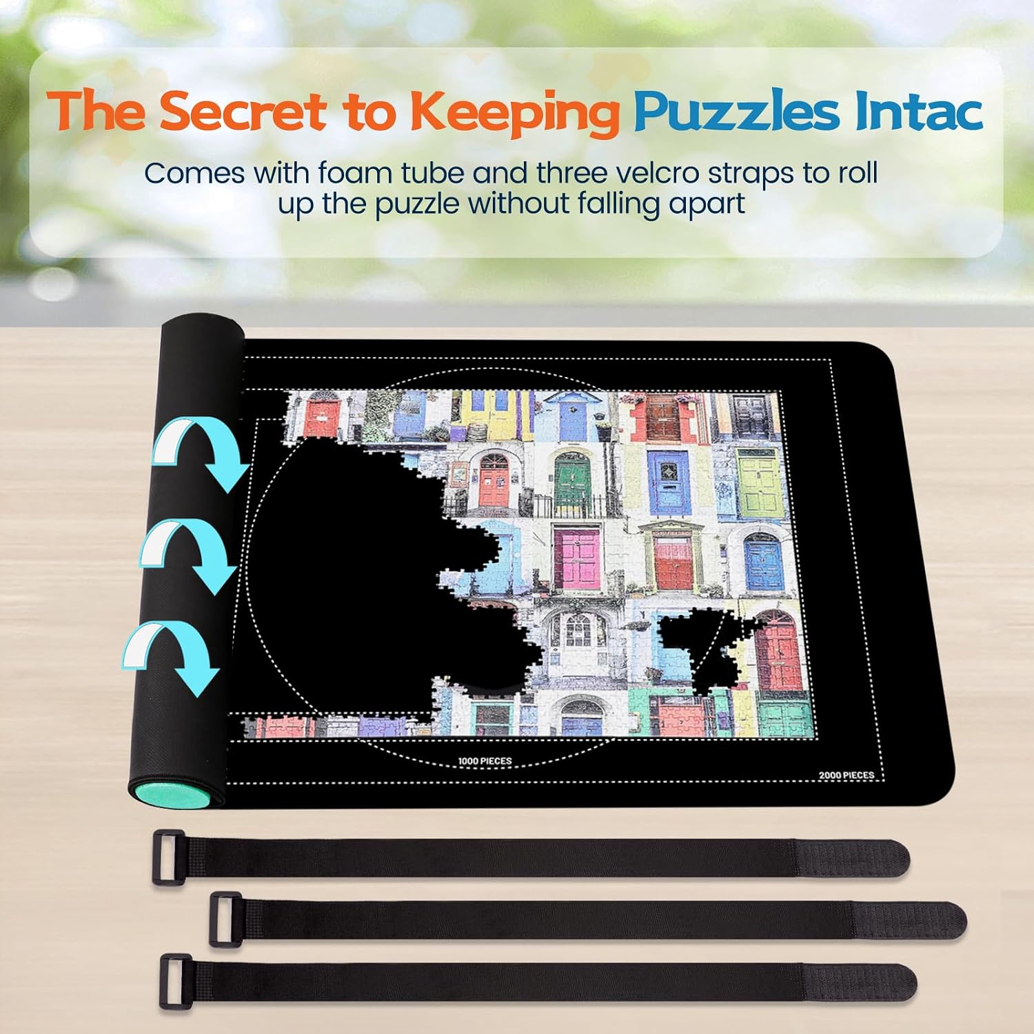 Jigsaw Puzzle Mat Roll Up, Portable Saver Pad 48” x 31” Up to 2000 Pieces, Puzzles Matt Rollup with Non-Slip Rubber