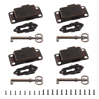 4 Sets Skeleton Key Lock Antique Red Bronze Cabinet Lock with Keys