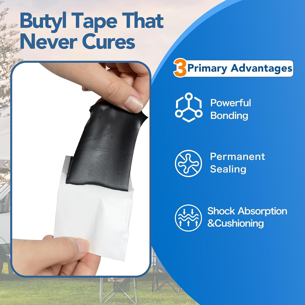 Double Sided Butyl Sealant Tape RV 2 Inch Wide, 98FT Length, Black