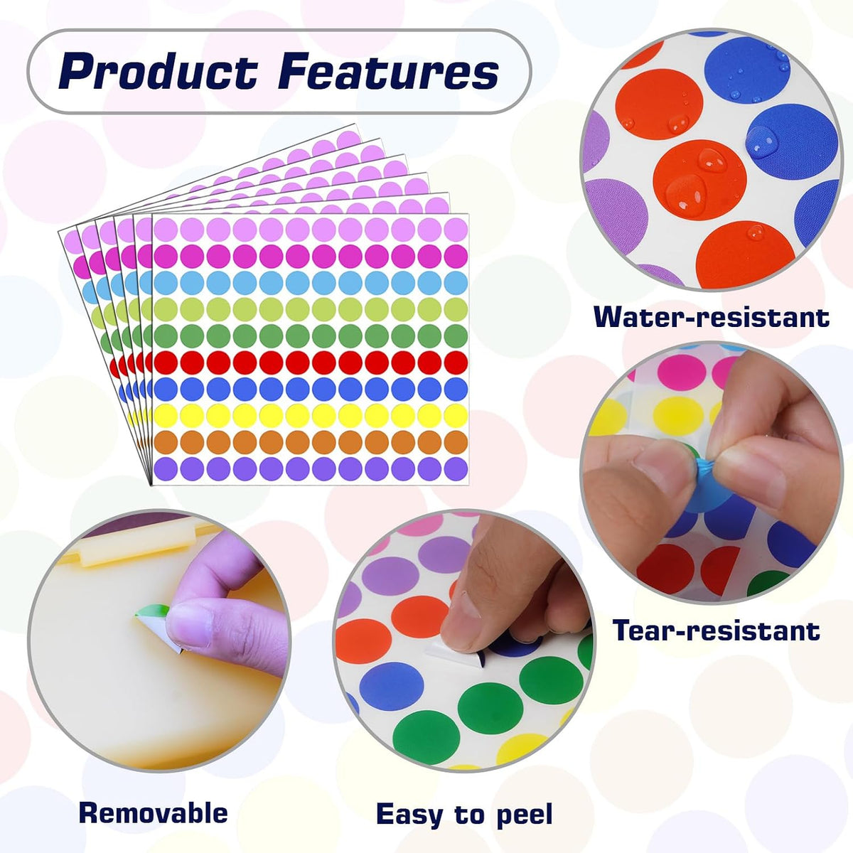 2040 PCS Colored Dot Stickers,3/4 Inch,10 Colors Round Circle Labels