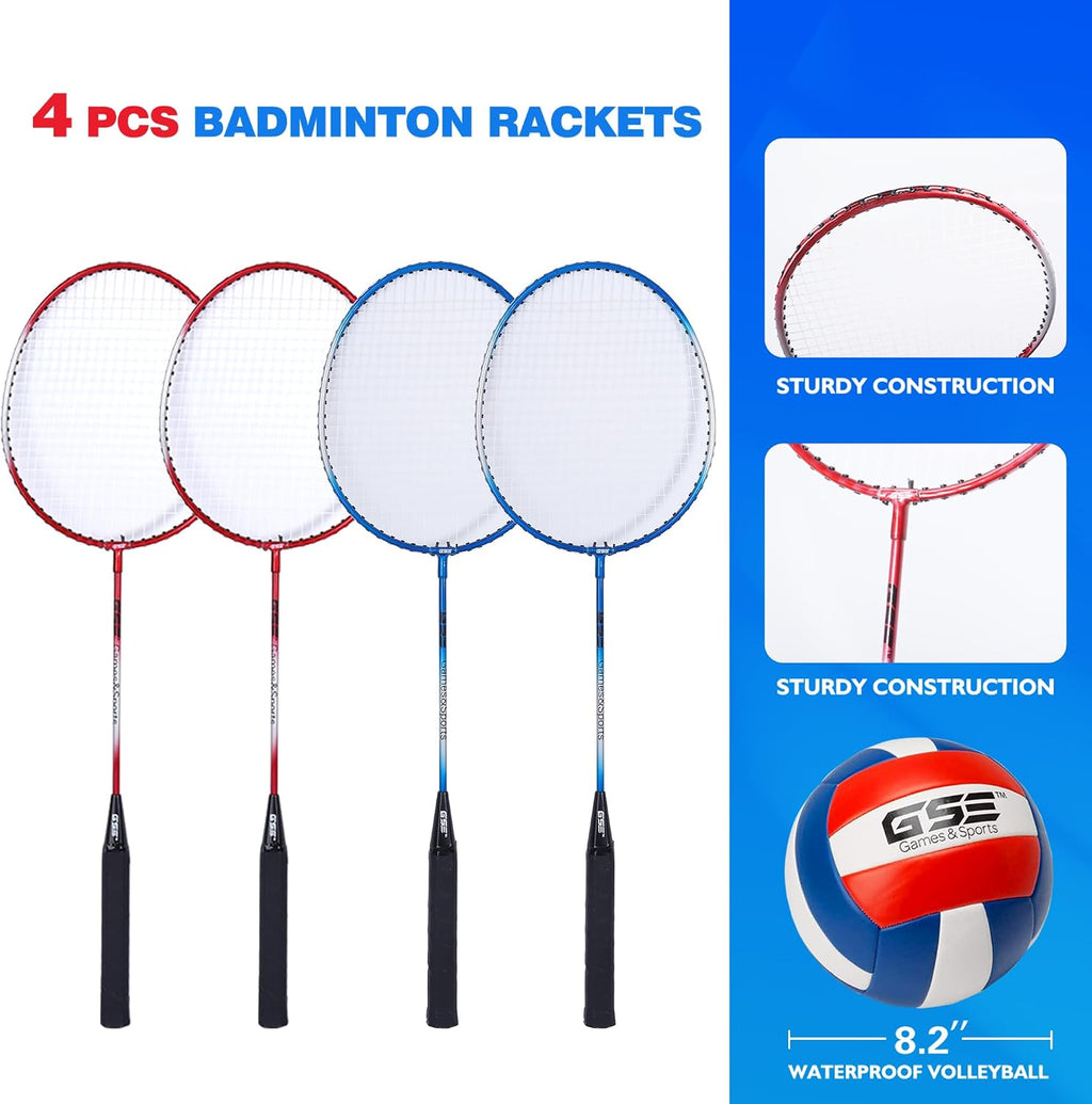 GSE Badminton and Volleyball Combo Set, Yard Net Game, for Outdoor | Easy Assembly Net Set, Ball, Pump, Boundary Line