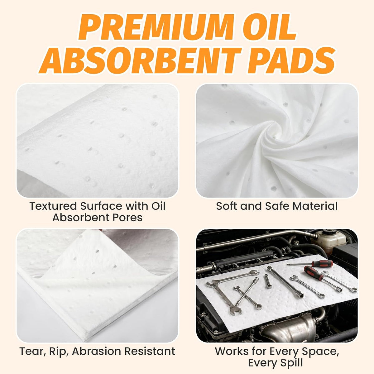 100 Pcs Oil Absorbent Pads, 9.8" x 13" Heavy Dimpled Garage Absorbing Mat