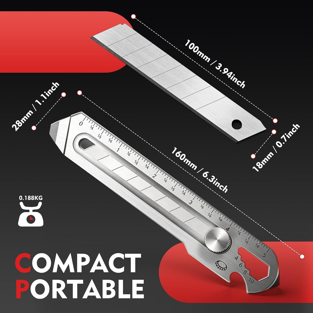 2PC 7-in-1 Stainless Steel Utility Knife, 18mm Snap-Off Box Cutter