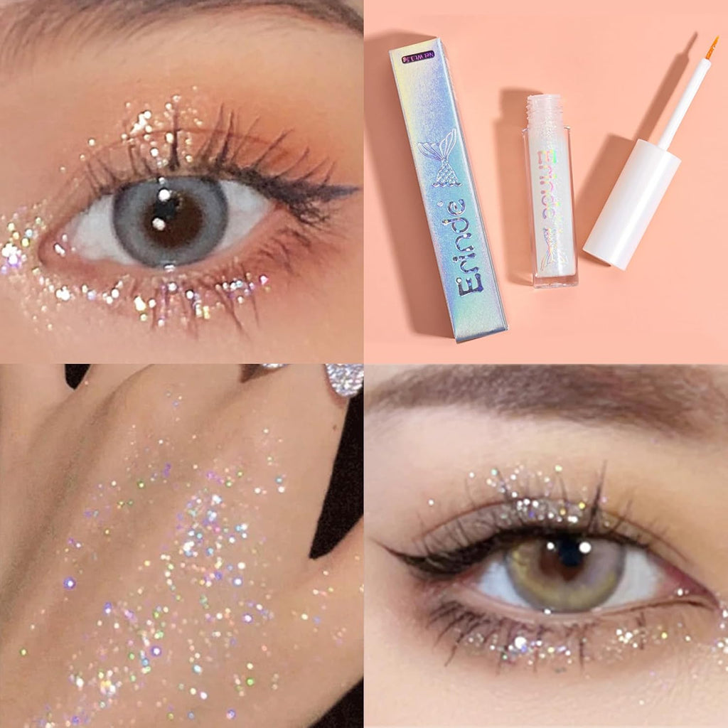 Liquid Glitter Eyeshadow Eyeliner, Korean Makeup Bling Under Eye Shadow, Shimmer Metallic, Lightweight Waterproof