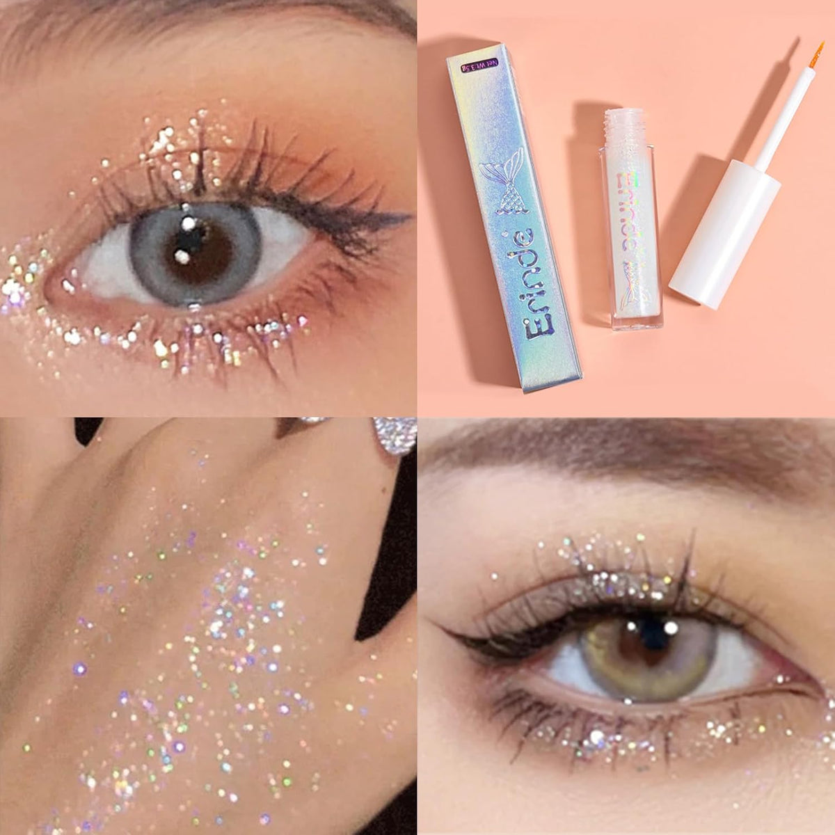 Liquid Glitter Eyeshadow Eyeliner, Korean Makeup Bling Under Eye Shadow, Shimmer Metallic, Lightweight Waterproof