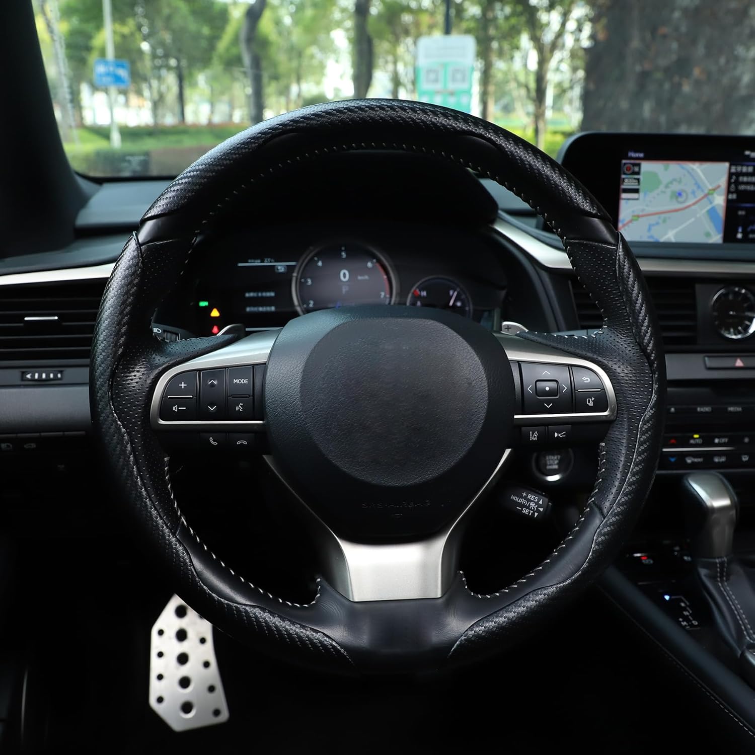 3pcs Carbon Fiber Anti-Skid Steering Wheel Cover, Waterproof & Segmented Butterfly Design, Universal 99% Vehicle