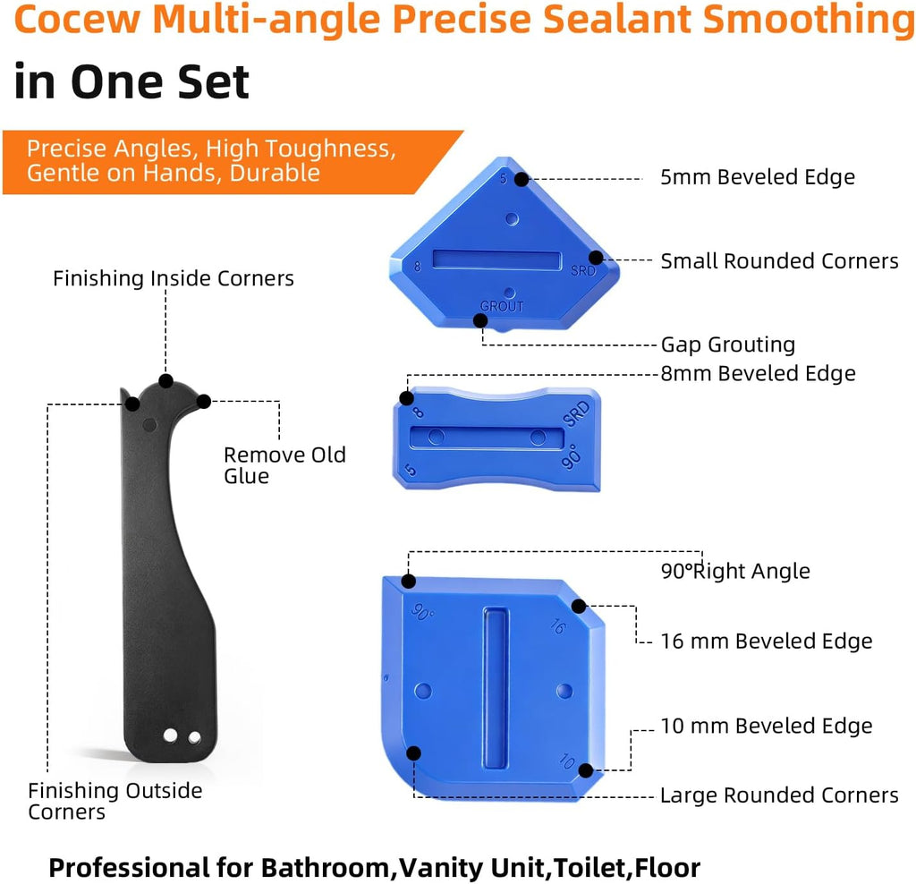Caulk Gun Kit, Smooth Silicone Caulking Gun and Caulk Remover Tool, Sealant Finishing Tool Grout Scraper for Kitchen