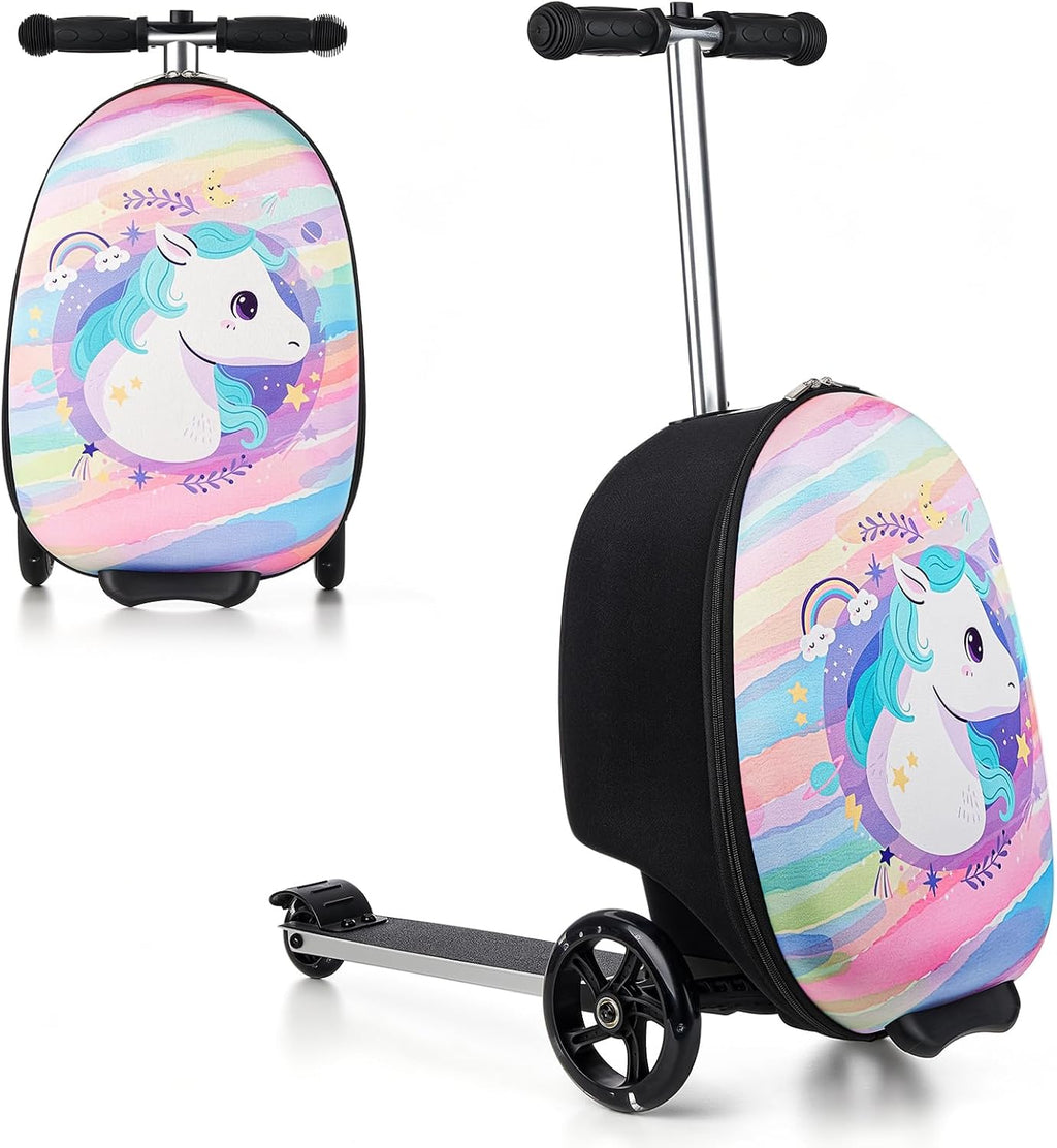 Scooter Suitcase, 2-in-1 Kids Scooter Luggage,Ride-On Carry-On Suitcase with Wheels, Adjustable Handle Travel Case