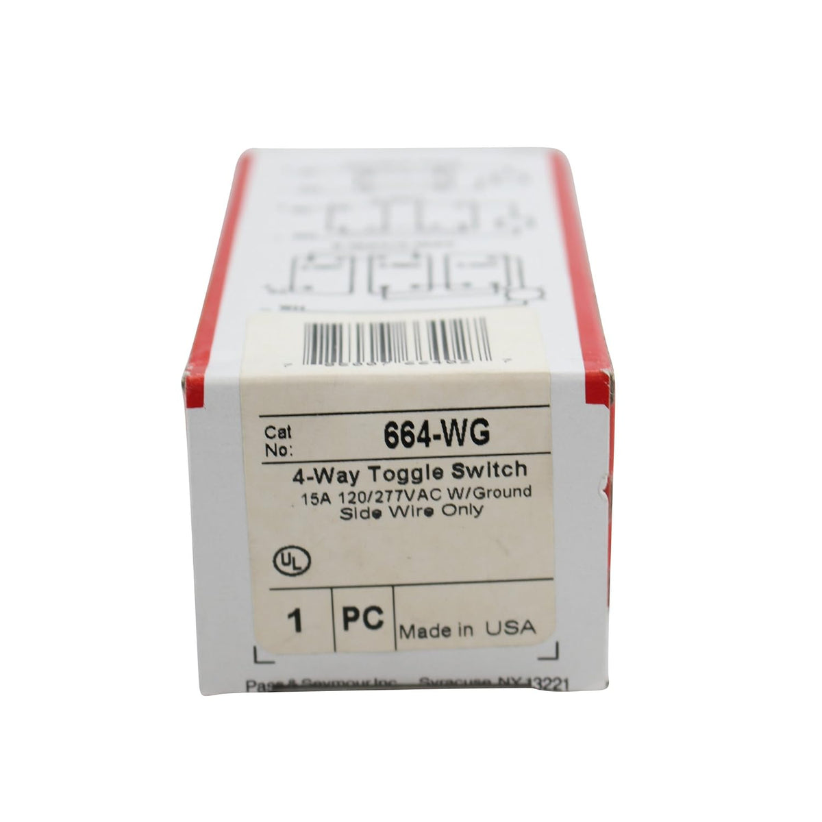 Pass & Seymour Legrand 664-WG Grounding Toggle Switch, 4-Way, 15A, 120V, White
