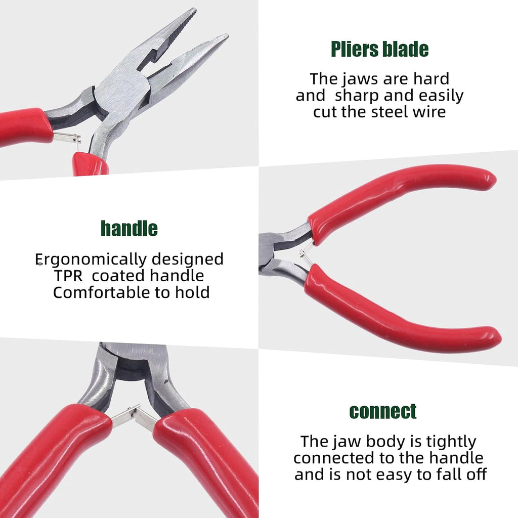 8Pcs Jewelry Pliers Set - 4.5" Round Nose, Wire Cutting, Chain Nose Pliers With Tweezers, Jump Ring Opener for