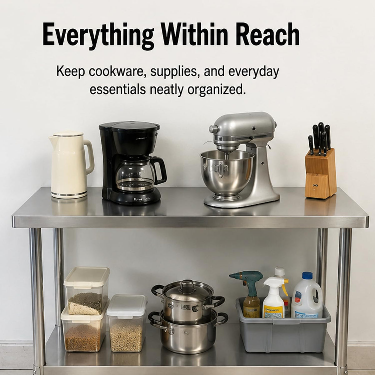 Stainless Steel Work Table, 24 x 48 Inch Heavy-Duty Prep Table with Undershelf and Reinforced Supports for Kitchen