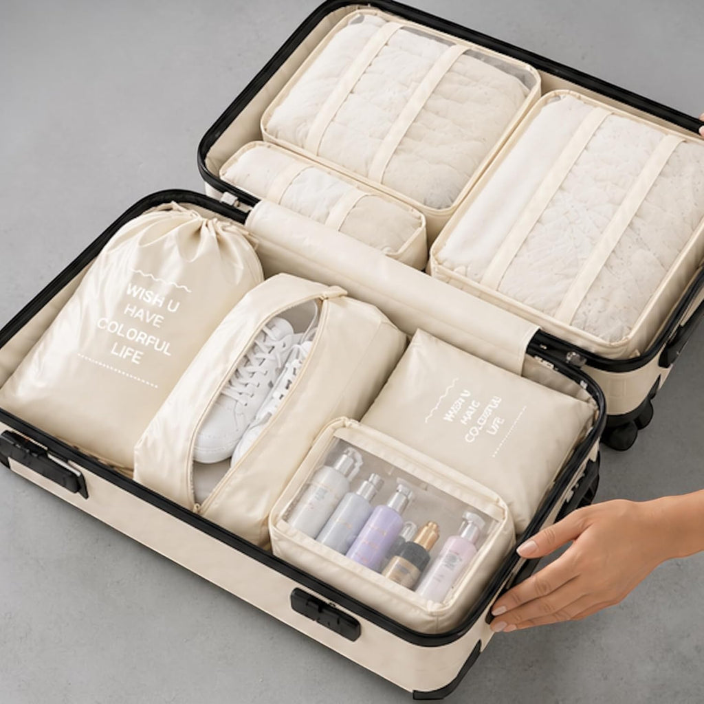 8 Piece Packing Cubes Set for Travel, Luggage Organizer Bags with Shoe Bag, Laundry Bag & Toiletry Pouch, Lightweight