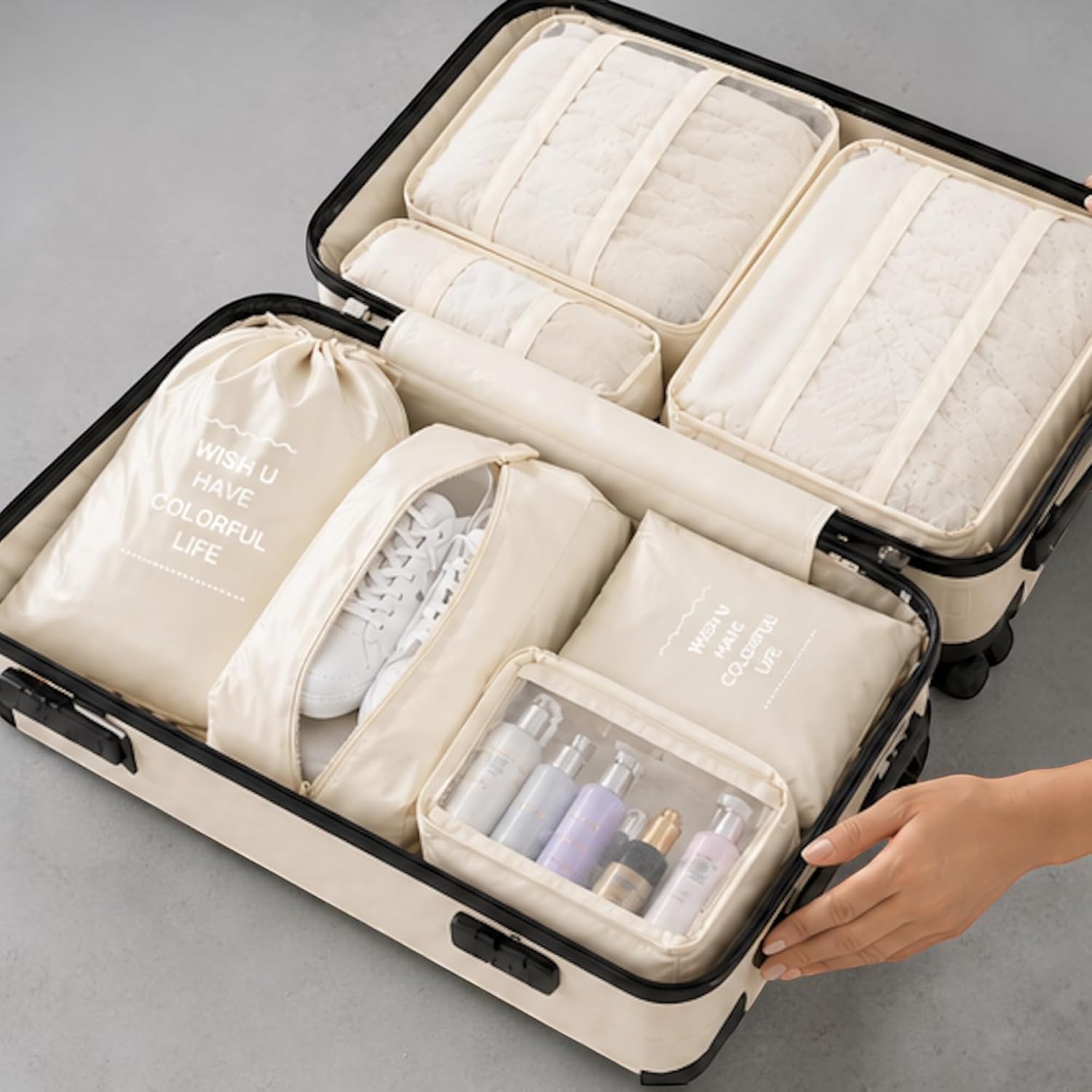 8 Piece Packing Cubes Set for Travel, Luggage Organizer Bags with Shoe Bag, Laundry Bag & Toiletry Pouch, Lightweight