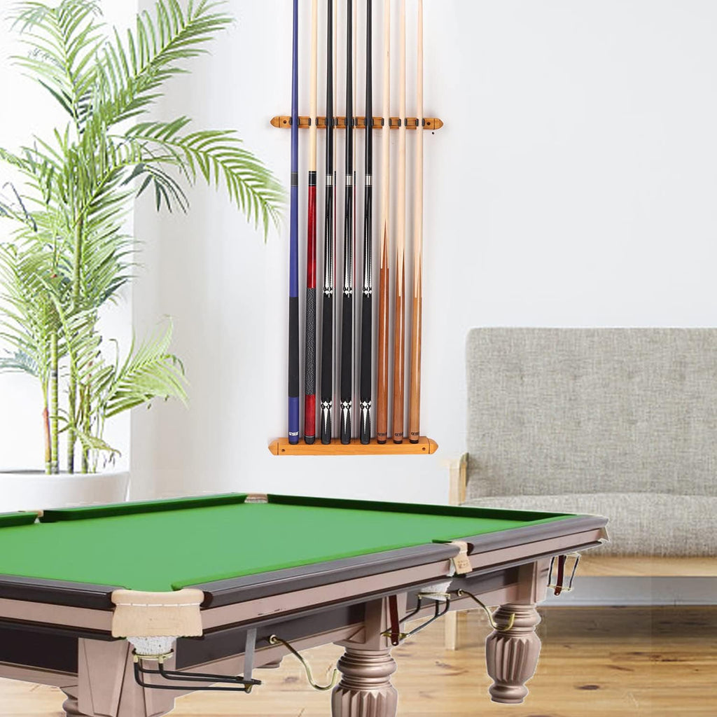 GSE 2-Piece Wooden Wall Mounted Billiard Pool Cue Rack Holds 6/8/12 Cues | Several Colors Available, Pool Stick