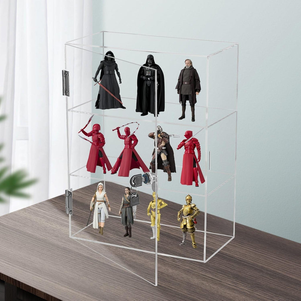 3 Shelf Acrylic Display Case with Lock Key, Clear Locking Display Case Showcase Cabinet with Fixed Shelves - Safe