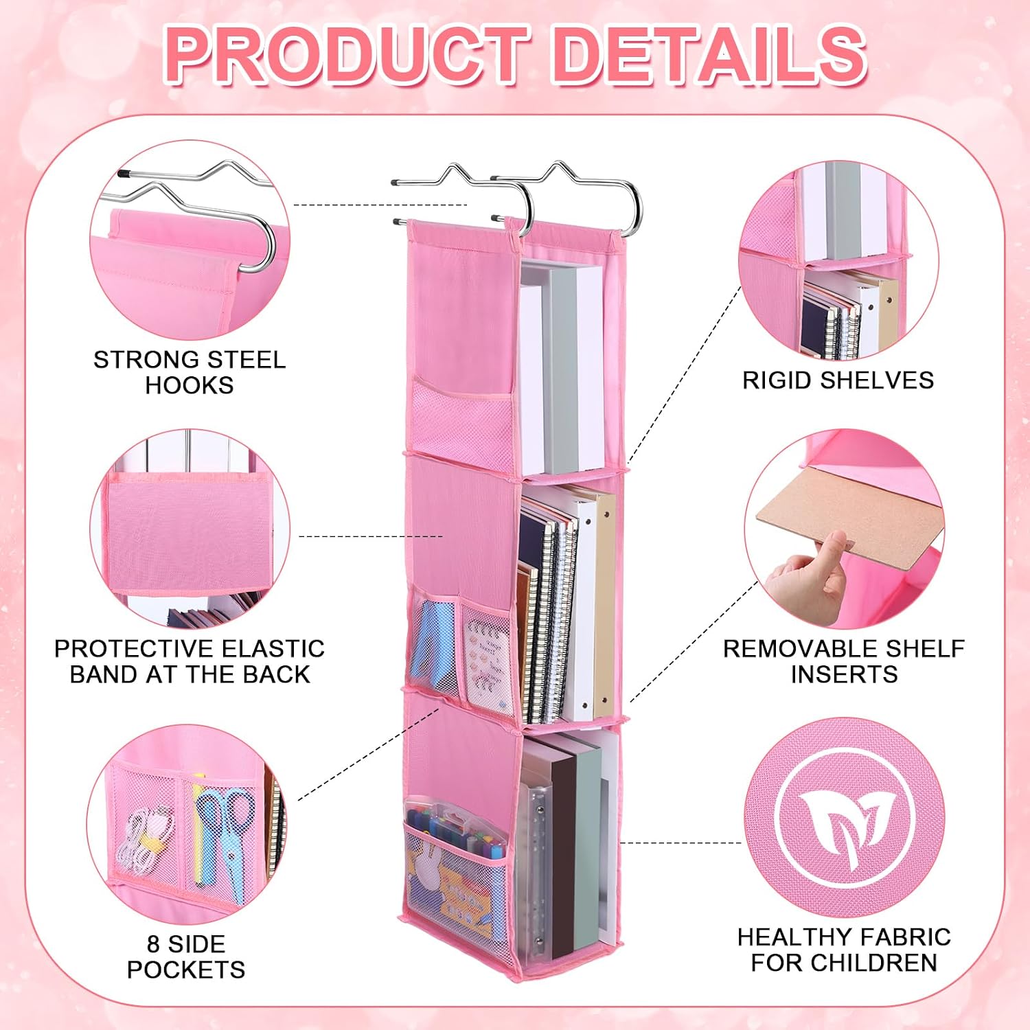 9 Pcs Locker Organizer and Accessories Kit Includes Shelf, 3 Shelf Hanging Organizer, Magnetic Pen Holder, Mirror