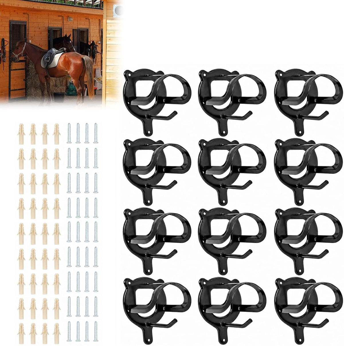 12 Counts Horse Bridle Rack, Bridle Bracket Bridle Hooks with Tubes & Screw
