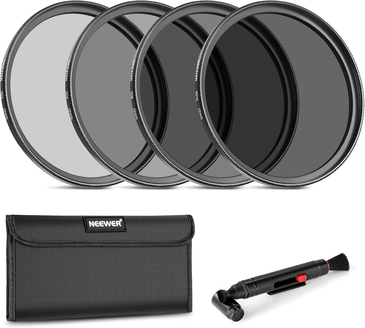 52mm ND Lens Filter Kit: ND2 ND4 ND8 ND16, Lens Cleaning Pen, Filter Pouch Neutral Density Filter and Accessory Kit