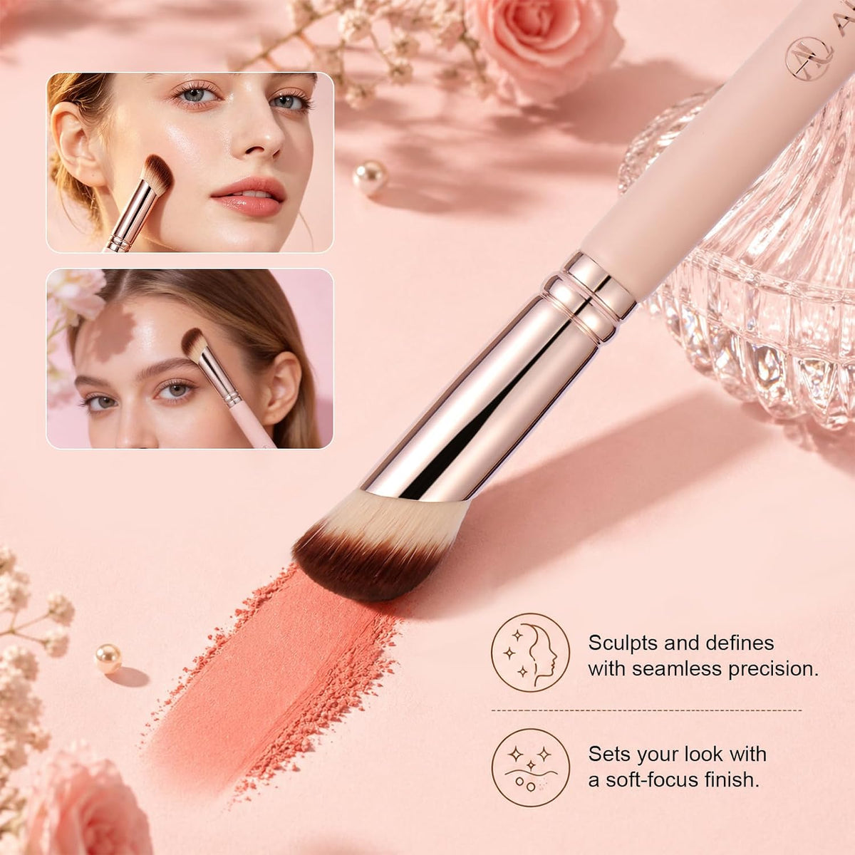 Angled Makeup Brush, Soft Dense Face Brush for Foundation, Concealer, Contour, Cream Blush and Powder, Slanted