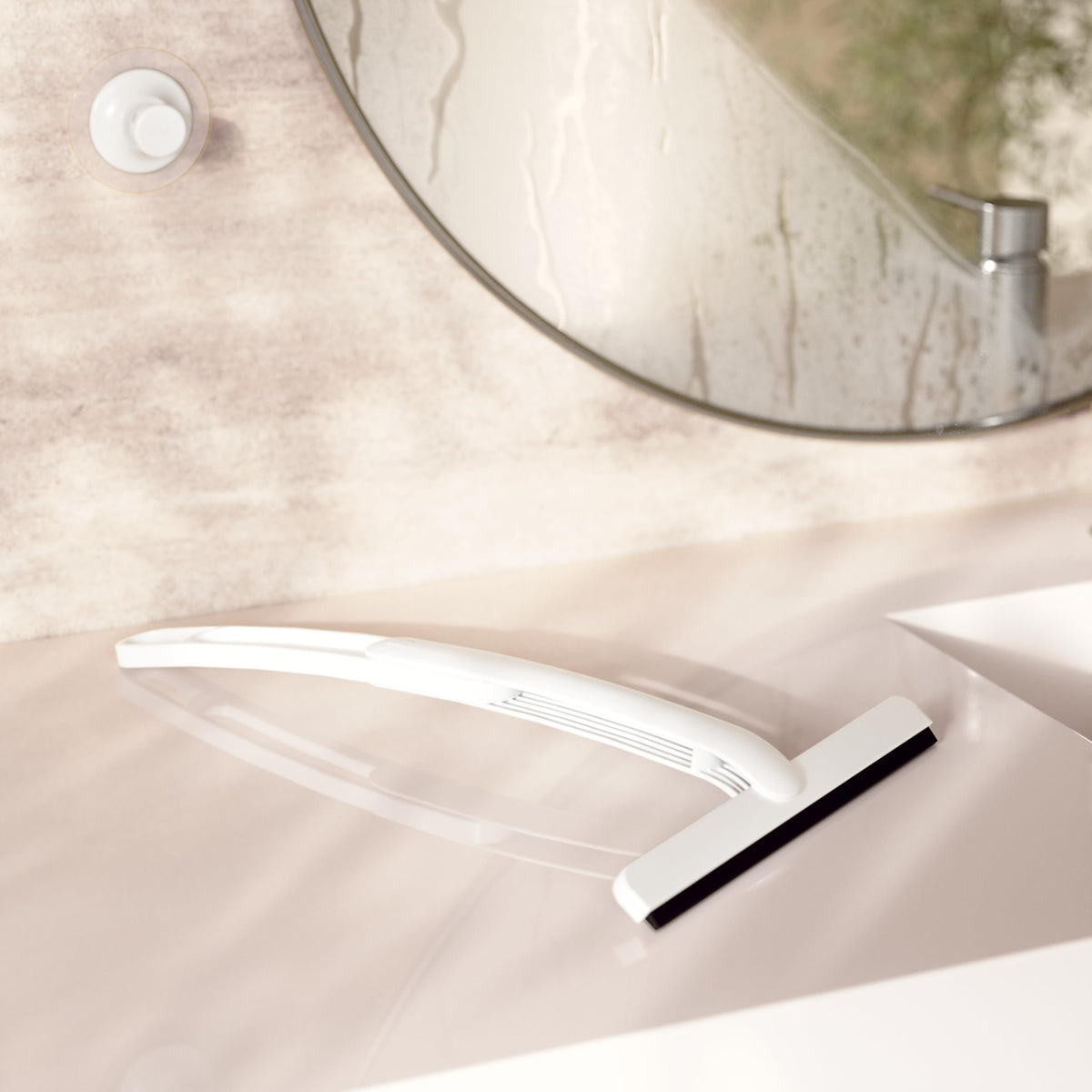 Flex Adhesive Shower Squeegee, Extendable Handle, 16-Inch, White