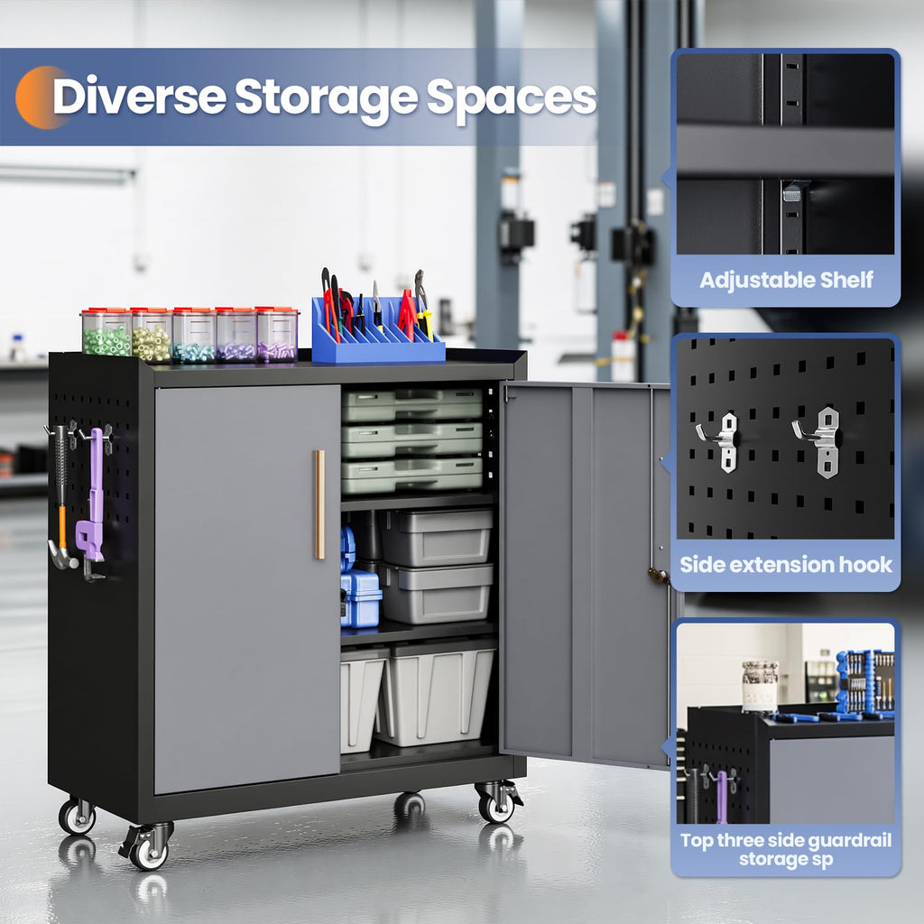 34"Mobile Metal Garage Storage Cabinet,Lockable Tool Storage Cabinet