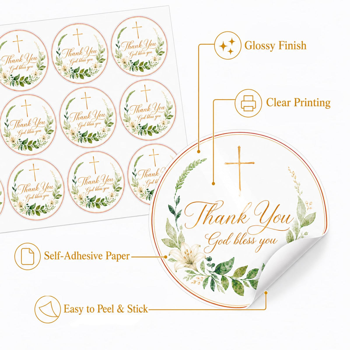 120 Pcs Christian Thank You Stickers, 2 Inch God Bless Labels
