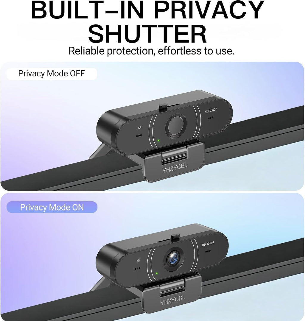 1080p Webcam for pc with Microphone, Auto Focus, with Privacy Cover | Plug & Play USB Computer Camera for Desktop