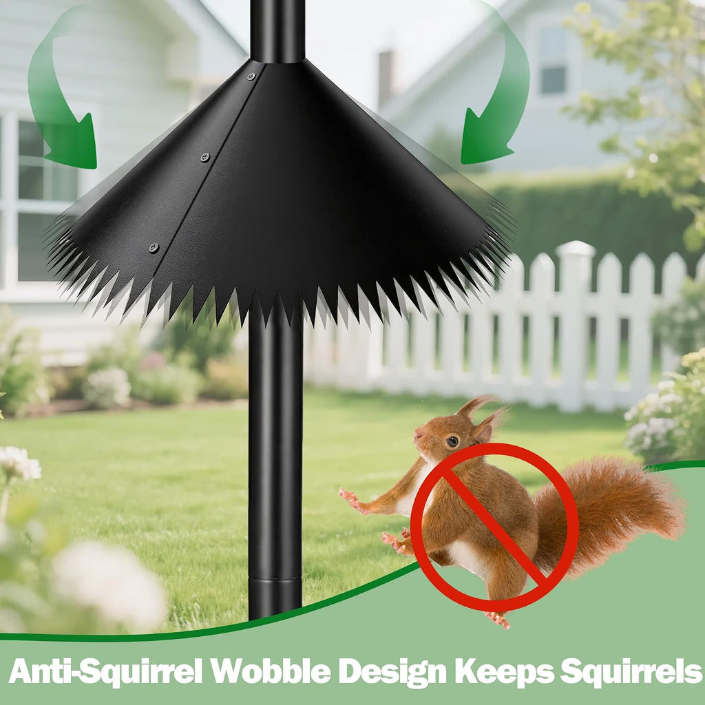 92 Inch Squirrel Proof Bird Feeder Pole, Heavy Duty Bird Feeder Stand, Adjustable Double Shepherds Hooks for Outdoor
