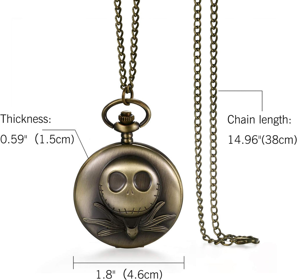 Nightmare Christmas Pocket Watch Vintage Novelty Skull Skeleton Quartz Pocket Watch Necklace for Father's Day