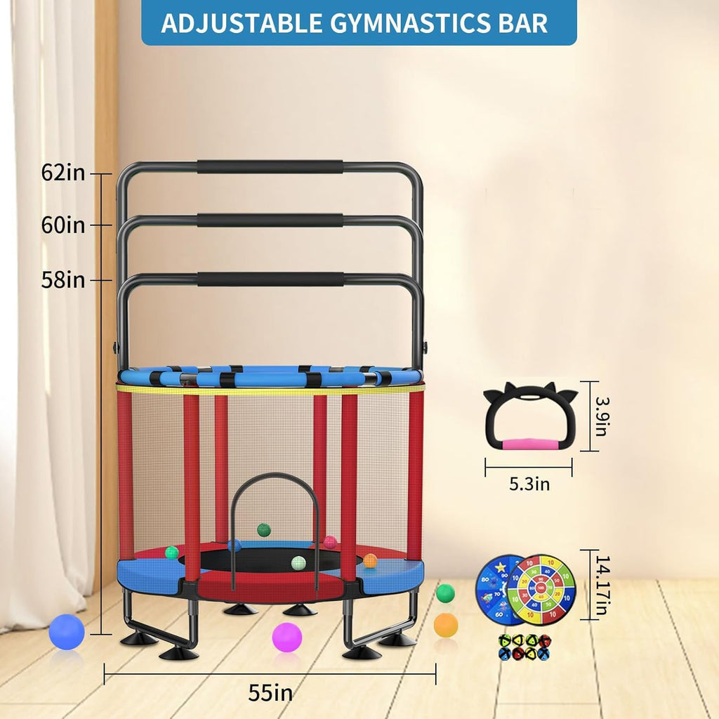 Trampoline for Kids, Upgrade Full Anti-Rust 440lbs Indoor Outdoor Toddler Trampoline with Net, 55" Adjustable Baby