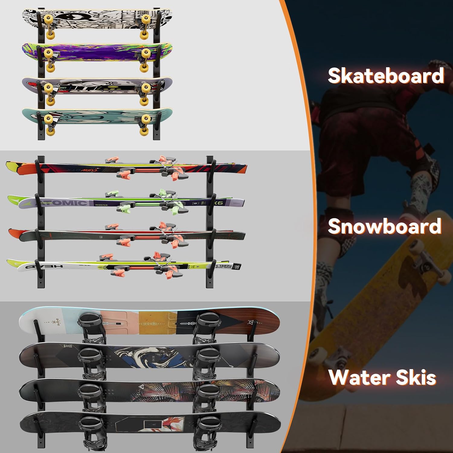 Skateboard Wall Mount, 6 Layer Skateboard Rack Holder, UHSD002B | Snowboard Wall Mount for Storage Longboard Deck