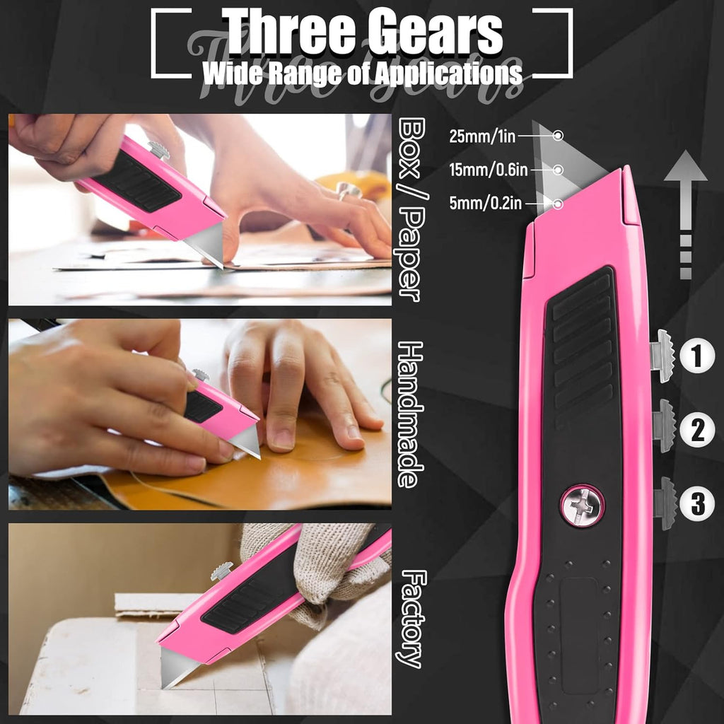 Box Cutter, 2 Pack Pink Utility Knife, Razor Knife, Box Opener