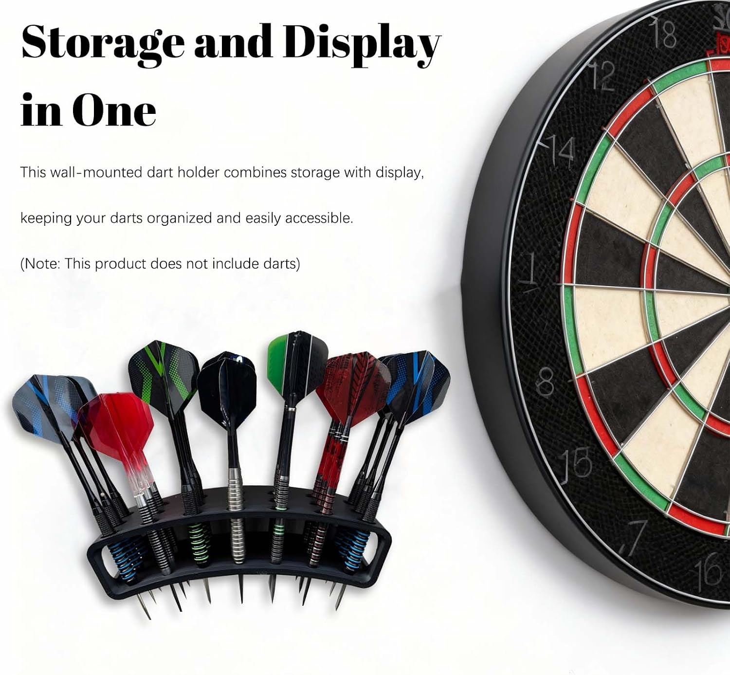 Wall Mounted Dart Holder | 21 Tip Darts Storage and Display Rack | Game Room Organizer Accessory