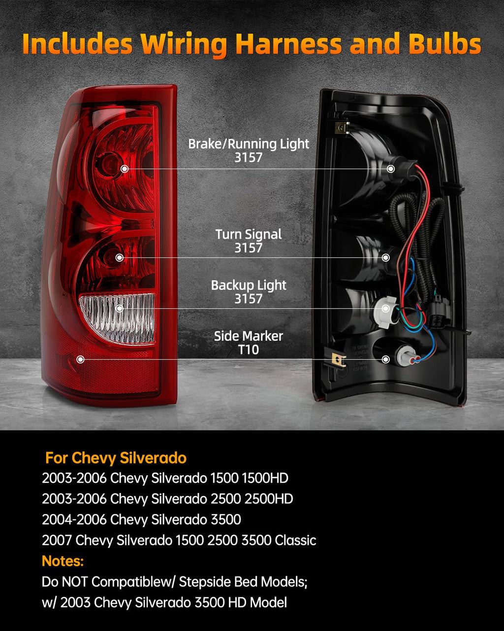 Left Tail Lights Compatible With Chevy Silverado 2003-2006