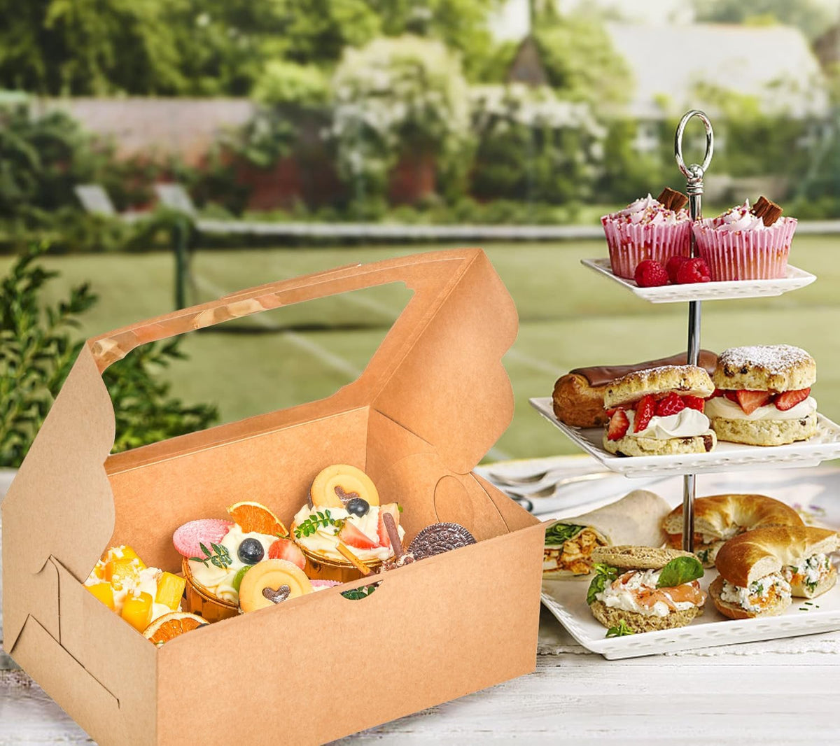20 Pack Brown Cupcake Boxes with Handle Tray - 4" Tall Large Muffin Boxes for 6 Cupcakes - Professional Food-Grade