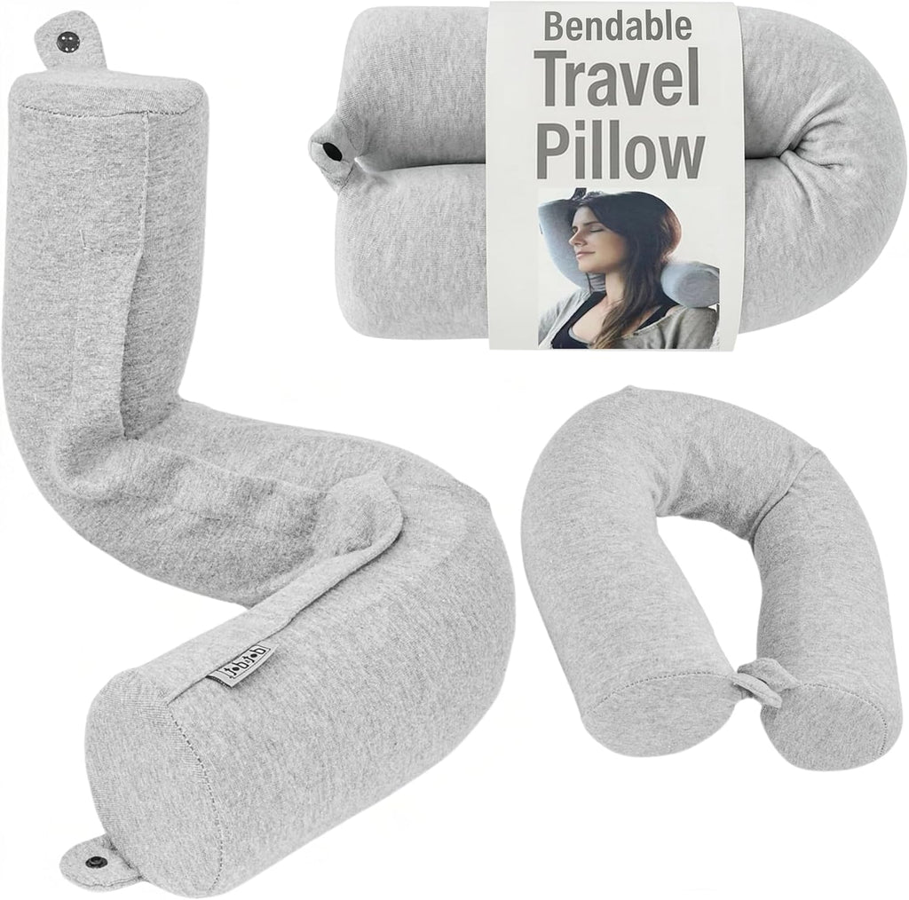 Twist Memory Foam Travel Pillow, Bendable Neck Pillow for Airplane, Car and Home, 26-Inch Adjustable Roll with