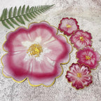 13'' Large Floral Tray Mold + 4'' Flower Geode Coaster Silicone Molds (No Designs, 5 Pieces, White, Silicone, Single
