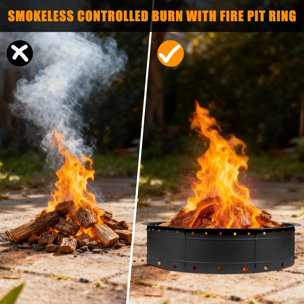 36 Inch Fire Pit Ring, Large Outdoor Campfire Pit for Patio Backyard Garden, Smokeless Steel Firepit with Air Vent