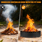 36 Inch Fire Pit Ring, Large Outdoor Campfire Pit for Patio Backyard Garden, Smokeless Steel Firepit with Air Vent