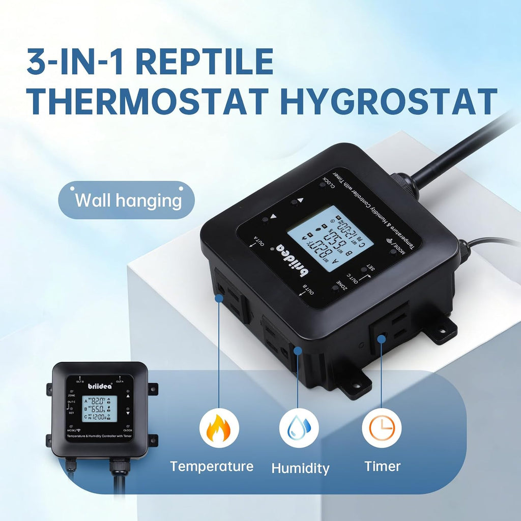 Smart WiFi Temperature and Humidity Controller with Timer Outlet, 3-in-1 Reptile Thermostat Hygrostat, App Control