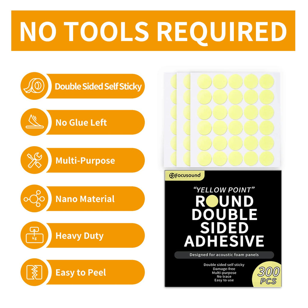 300 Pack Yellow Point Double-Sided Adhesive Dots for Acoustic Soundproofing Foam Panels
