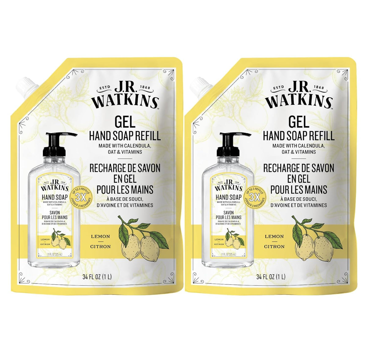 Moisturizing Gel Hand Soap Refill 2 Pack, Lemon, 34 fl oz