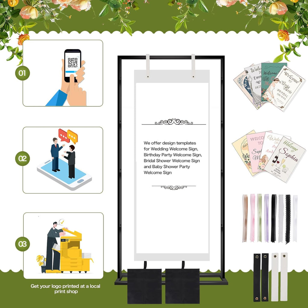 Wedding Sign Stand – Adjustable Metal Easel, 50" or 66" Floor Poster Holder, Black, Perfect for Wedding Welcome