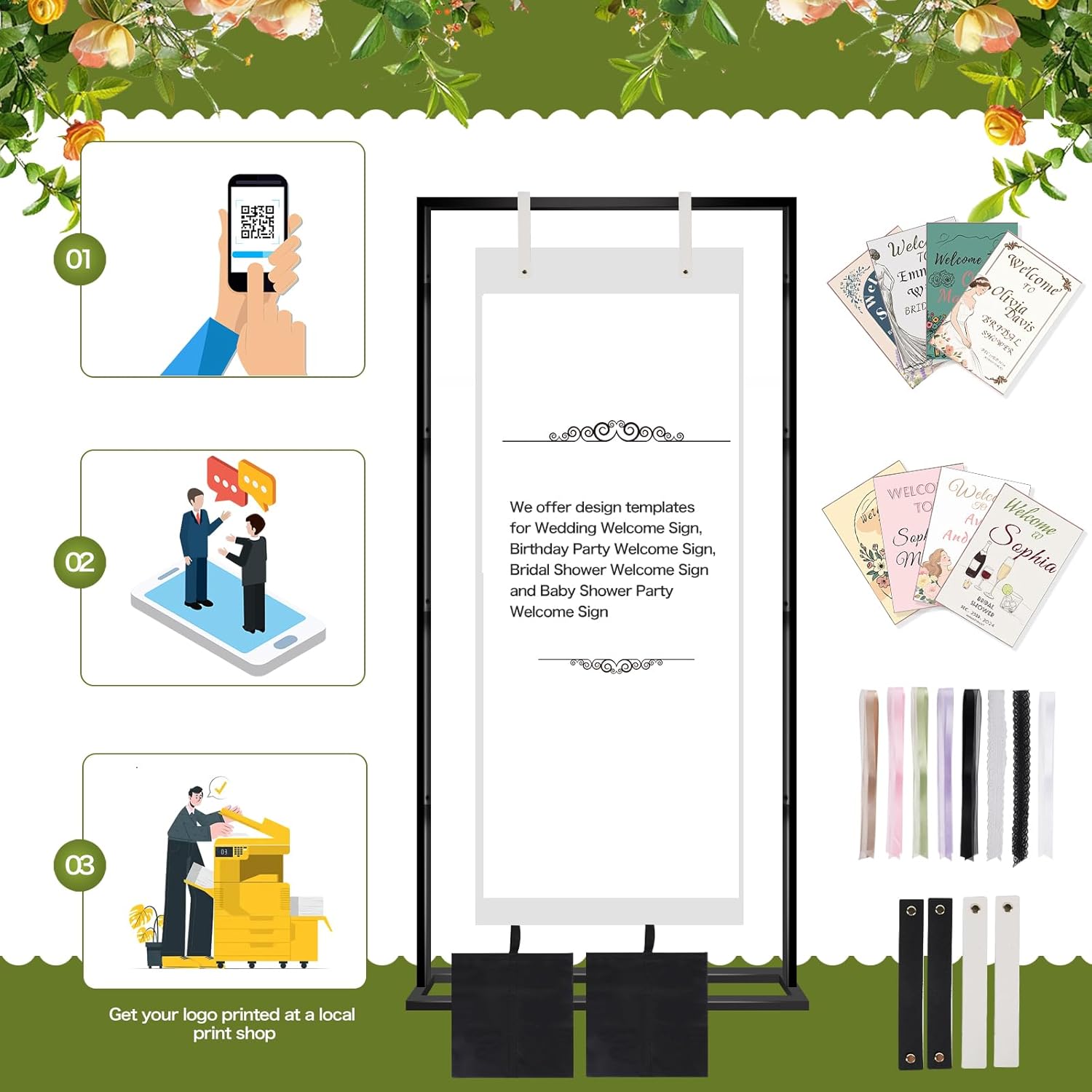 Wedding Sign Stand – Adjustable Metal Easel, 50" or 66" Floor Poster Holder, Black, Perfect for Wedding Welcome