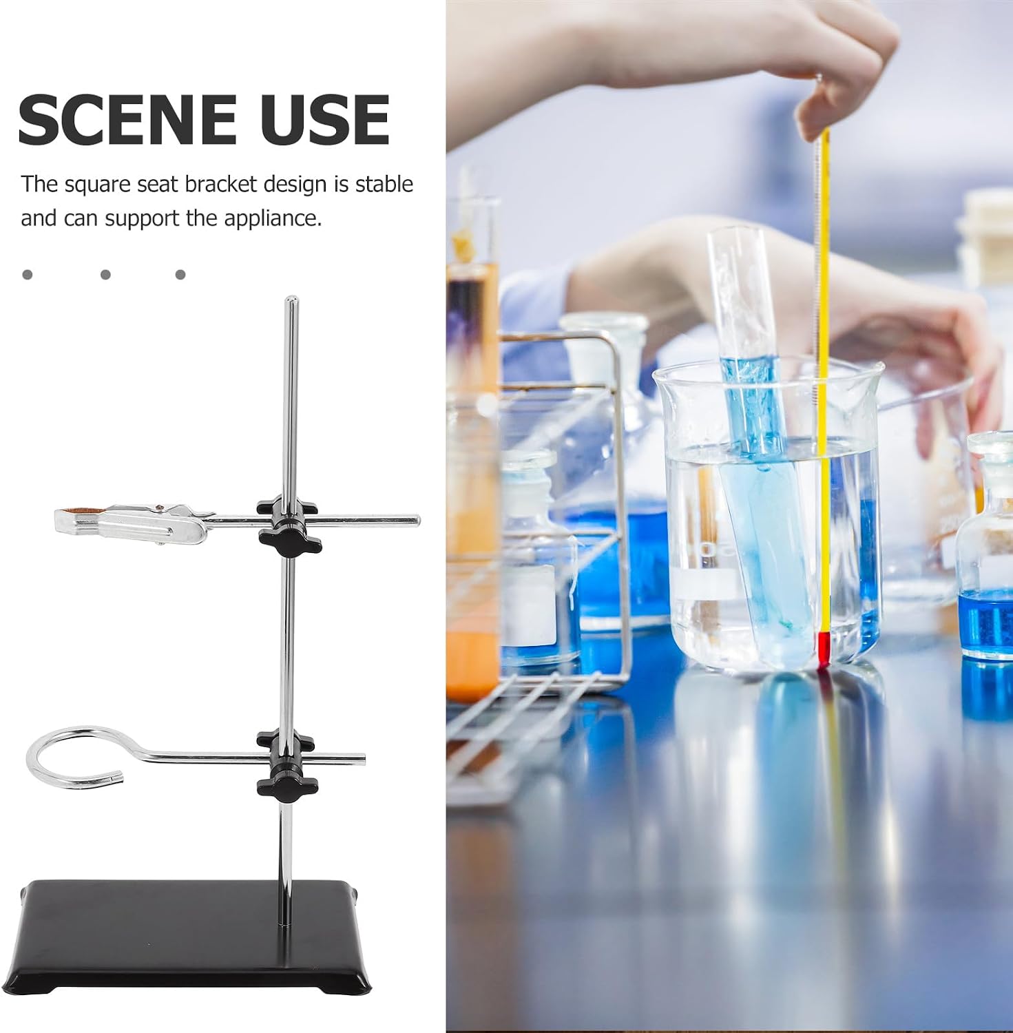Laboratory Iron Stand Support Base Set with Flask Clamp and Retort Ring, Chemistry Test Tube Holder Lab Stand for